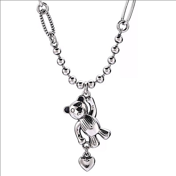 Sterling Silver Teddy Bear Charm Pendant Punk Necklace - Picture 3 of 6